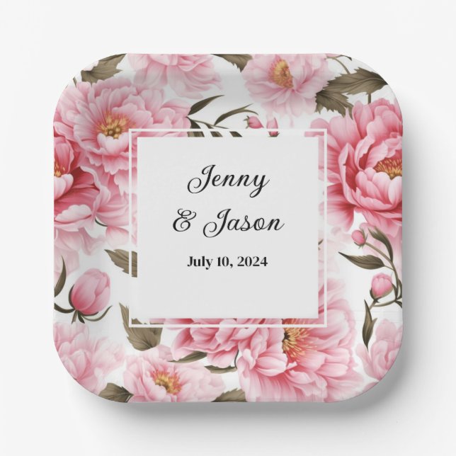 Assiettes En Carton Plaques en papier pour pivoines roses de mariage p (Recto)