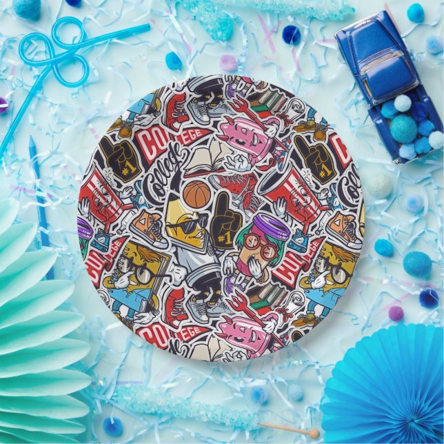 Assiettes En Carton Plaques en papier Retro College Vibes - Fête en st (Fête)