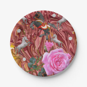 Assiettes En Carton Plaques en papier, Rose Rose Floral Flowers Horse