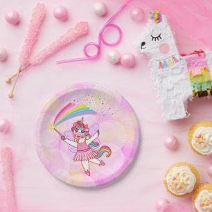 Assiettes En Carton Plaques en papier rose Unicorn Fairy Princess
