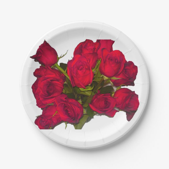 Assiettes En Carton Plaques en papier Roses rouges (Devant)