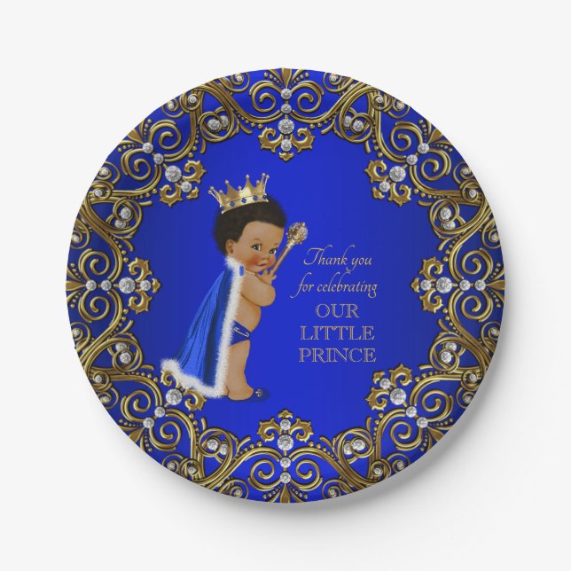 Assiettes En Carton Plaques en papier Royal Blue Gold Prince Baby show (Devant)