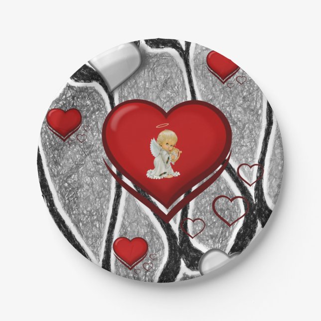 Assiettes En Carton Plaques en papier Saint-Valentin, Ange (Devant)