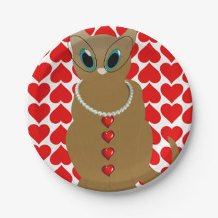 Assiettes En Carton Plaques en papier Saint-Valentin, Chat