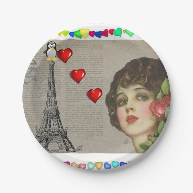 Assiettes En Carton Plaques en papier Saint-Valentin, Coeurs de pingou (Devant)