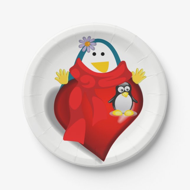 Assiettes En Carton Plaques en papier Saint-Valentin, Coeurs de pingou (Devant)