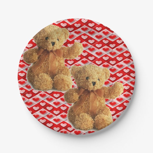 Assiettes En Carton Plaques en papier Saint-Valentin, ours en peluche (Devant)