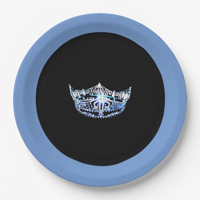 Assiettes En Carton Plaques en papier style Miss America Blue Crown 9" (Devant)