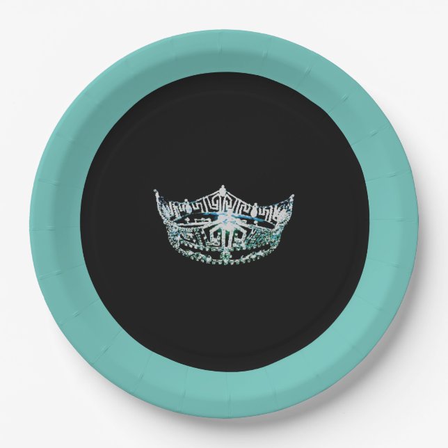 Assiettes En Carton Plaques en papier style Miss America Turquoise Cro (Devant)
