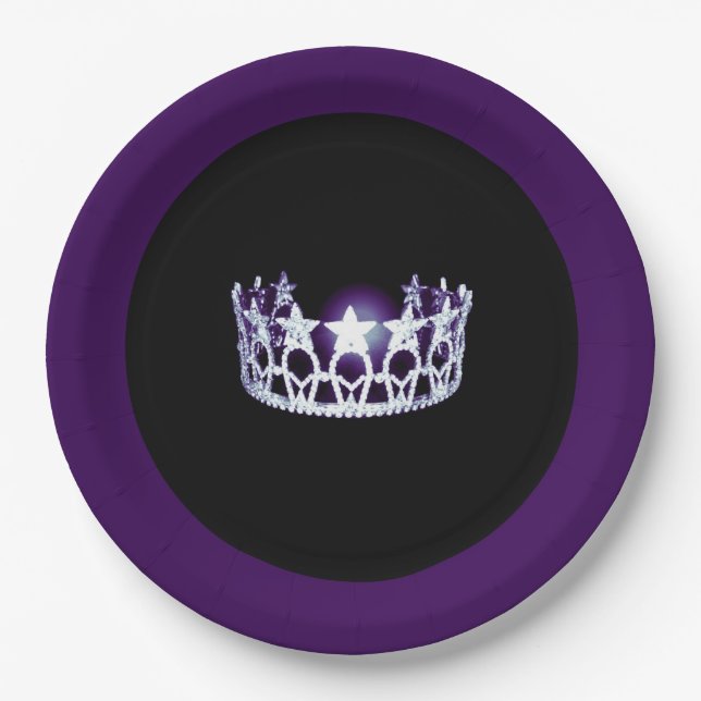 Assiettes En Carton Plaques en papier style Miss USA Silver Purple Cro (Devant)