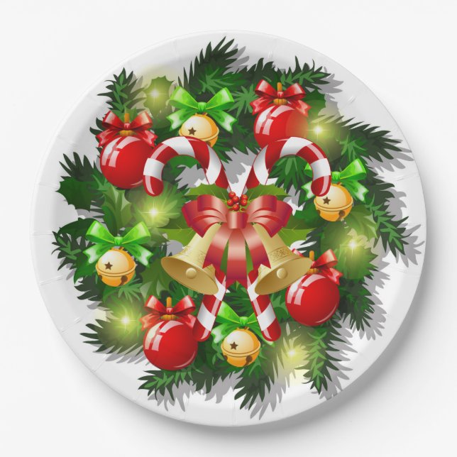 Assiettes En Carton Plaques en papier Sucres de canne de Noël (Devant)