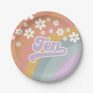 Assiettes En Carton Plaques en papier super Retro Rainbow 10th Birthda