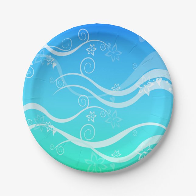 Assiettes En Carton Plaques en papier Turquoise Sea White Swils (Devant)