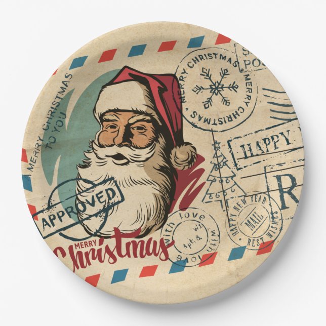 Assiettes En Carton Plaques en papier Vintages du Père Noël (Devant)