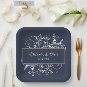 Assiettes En Carton Plaques en papier Wedding shower bleu marine