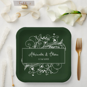 Assiettes En Carton Plaques en papier Wedding shower Emerald Green Flo