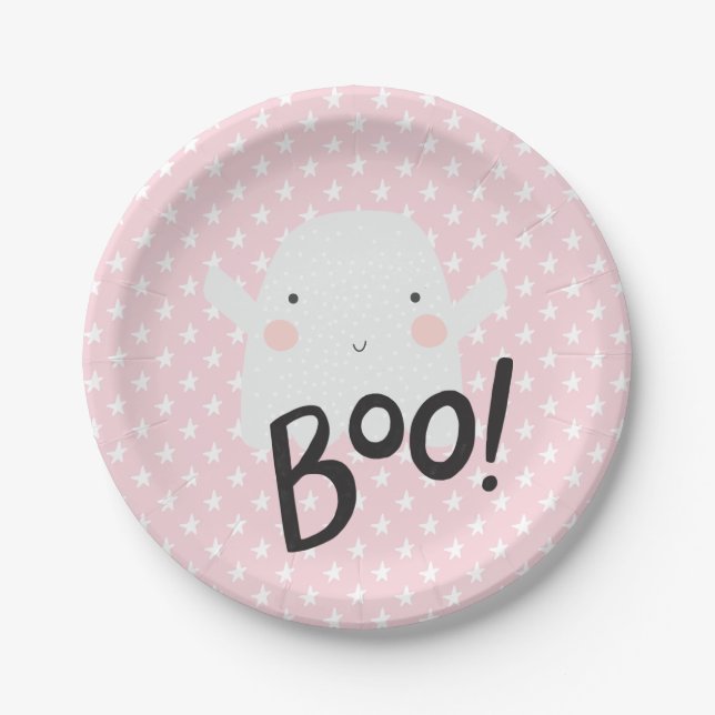 Assiettes En Carton Plaques fantômes Halloween en rose (Devant)