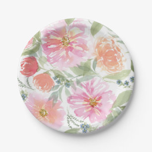 Assiettes En Carton Plaques florales de printemps rose et vert