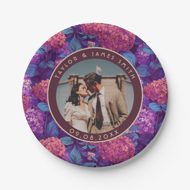 Assiettes En Carton Plaques jetables Hydrangeas pour la fête de mariag (Devant)