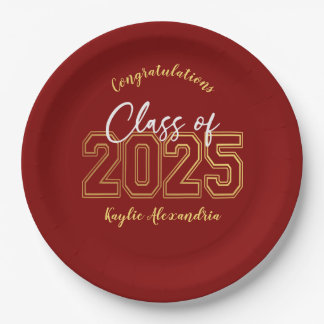 Assiettes En Carton Plaques Luxe Red & Gold Graduation Party