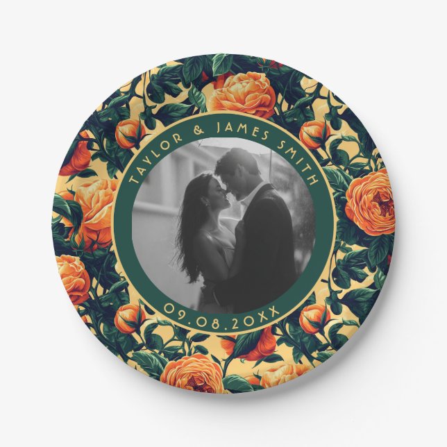 Assiettes En Carton Plaques Mariages Anglais Rose Pour Mariée Et Salle (Devant)