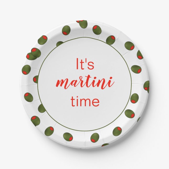 Assiettes En Carton Plaques Martini aux olives rouges et vertes (Devant)