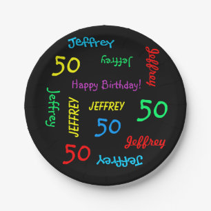 Assiettes En Carton Plaques noires, 50e anniversaire, noms répétitif