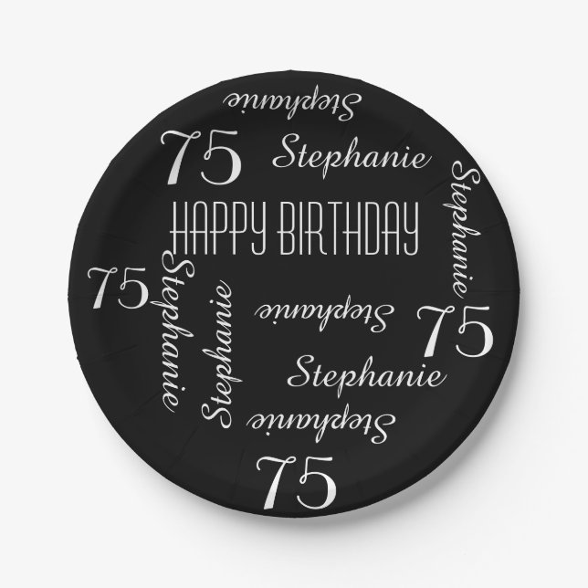 Assiettes En Carton Plaques noires, 75e fête d'anniversaire répétée no (Devant)