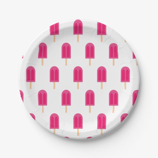 Assiettes En Carton Plaques papier à barres de crème glacée rose (Devant)