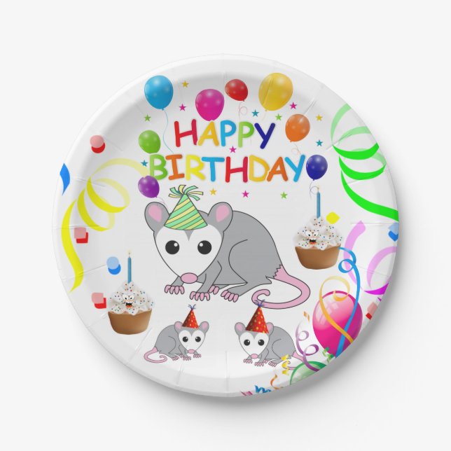 Assiettes En Carton Plaques Papier Anniversaire, Plaque Papier Possum (Devant)