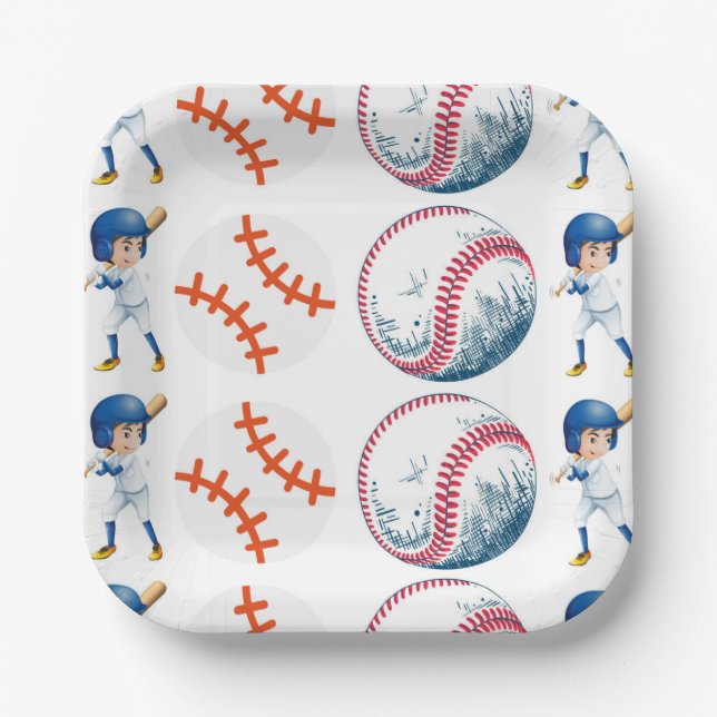 Assiettes En Carton Plaques papier aquarelle du joueur de baseball (Recto)