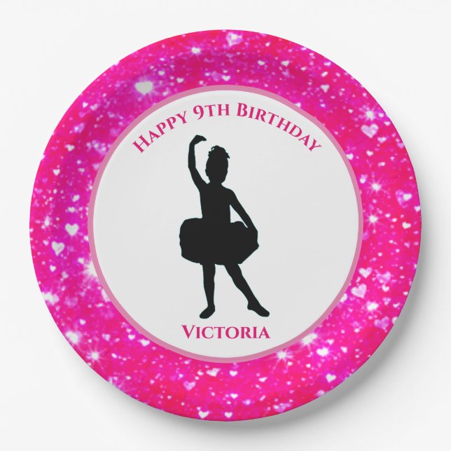 Assiettes En Carton Plaques papier Ballerina Dancer "Happy Birthday" (Devant)