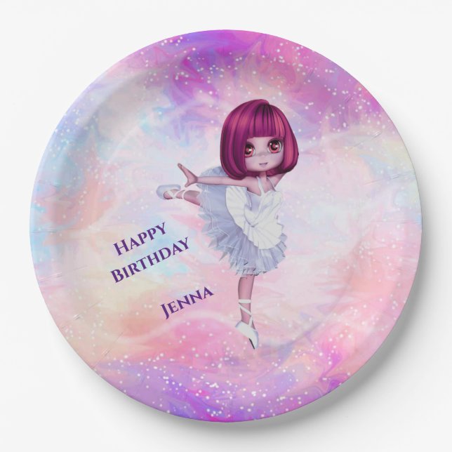 Assiettes En Carton Plaques papier Ballerina Dancer "Happy Birthday" (Devant)