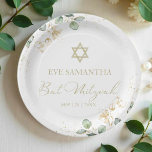 Assiettes En Carton Plaques papier bat mitzvah aquarelle Eucalyptus