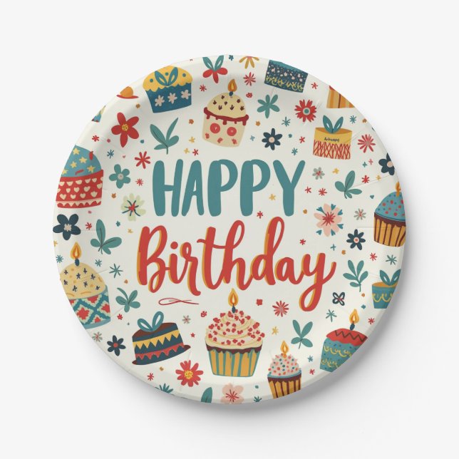 Assiettes En Carton Plaques papier d'anniversaire joyeuses (Devant)