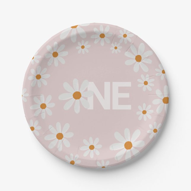 Assiettes En Carton Plaques papier d'anniversaire Retro Daisy (Devant)