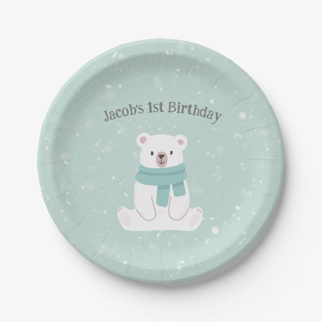Assiettes En Carton Plaques papier de célébration de l'ours polaire (Devant)