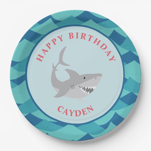 Assiettes En Carton Plaques papier de fête d'anniversaire de requin (Devant)