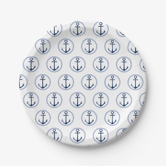 Assiettes En Carton Plaques papier de la Ancre bleue marine (Devant)