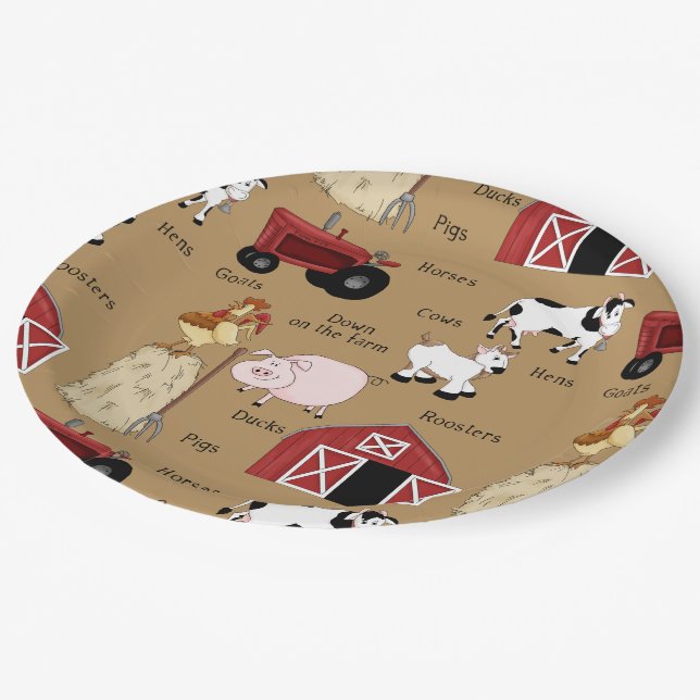 Assiettes En Carton Plaques papier de la ferme Country (Angle)