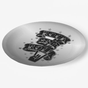 Assiettes En Carton Plaques papier du logo Black & Silver Rock & Roll 