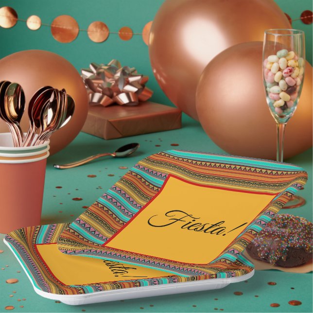 Assiettes En Carton Plaques papier "Fiesta" rayées aztèques (Multi)