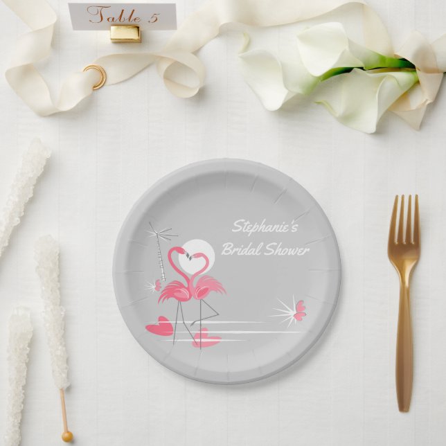 Assiettes En Carton Plaques papier Flamant rose Love Fête des mariées (Mariage)