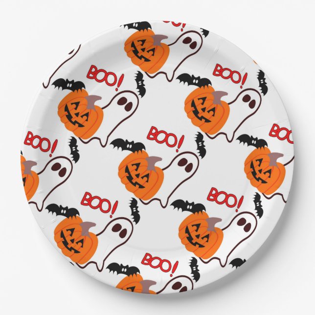 Assiettes En Carton Plaques papier Halloween 9"/Citrouille, Fantôme et (Devant)