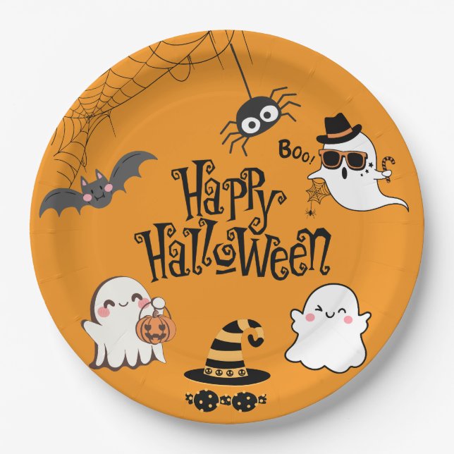 Assiettes En Carton Plaques papier Halloween Éffrayantes et mignons (Devant)