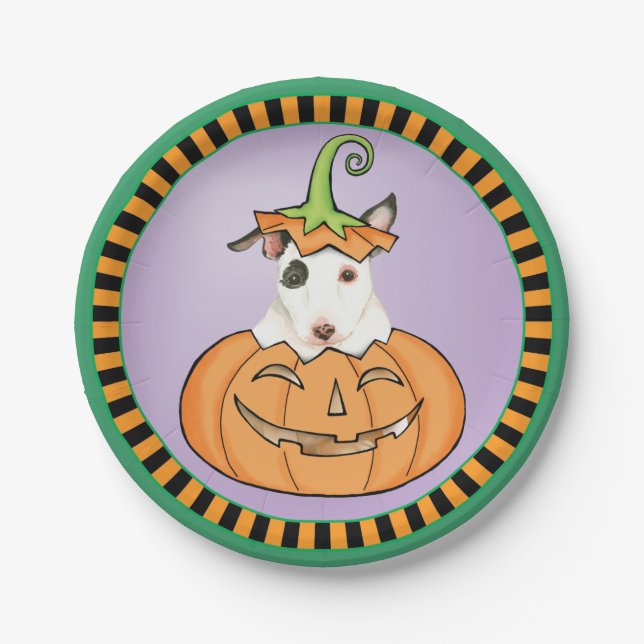 Assiettes En Carton Plaques papier Halloween Mini Bull Terrier (Devant)