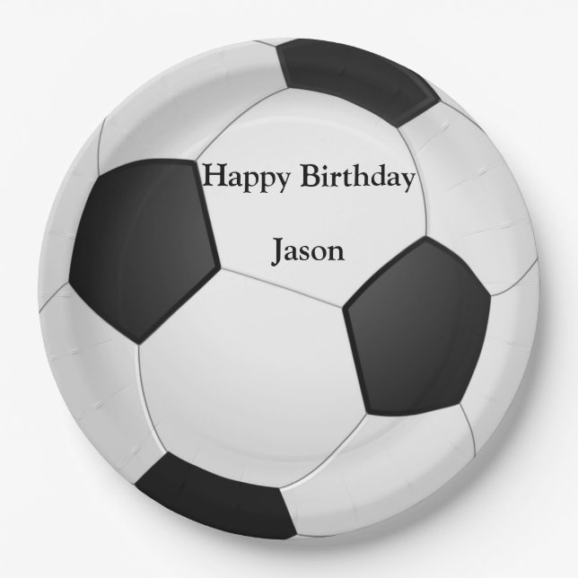 Assiettes En Carton Plaques papier "Joyeux anniversaire" de football (Devant)