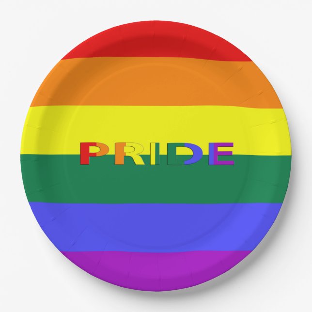 Assiettes En Carton Plaques papier LGBT Rainbow Pride Drapeau & Word 9 (Devant)