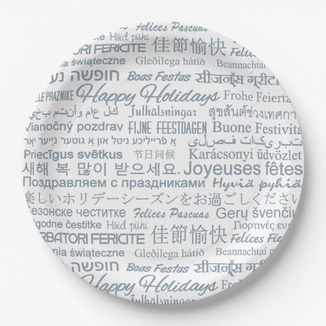 Assiettes En Carton Plaques papier multilingues "Happy Holidays" (Devant)