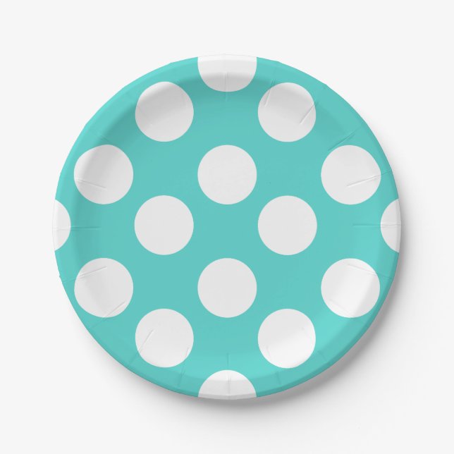 Assiettes En Carton Plaques papier Polka turquoise et blanc (Devant)